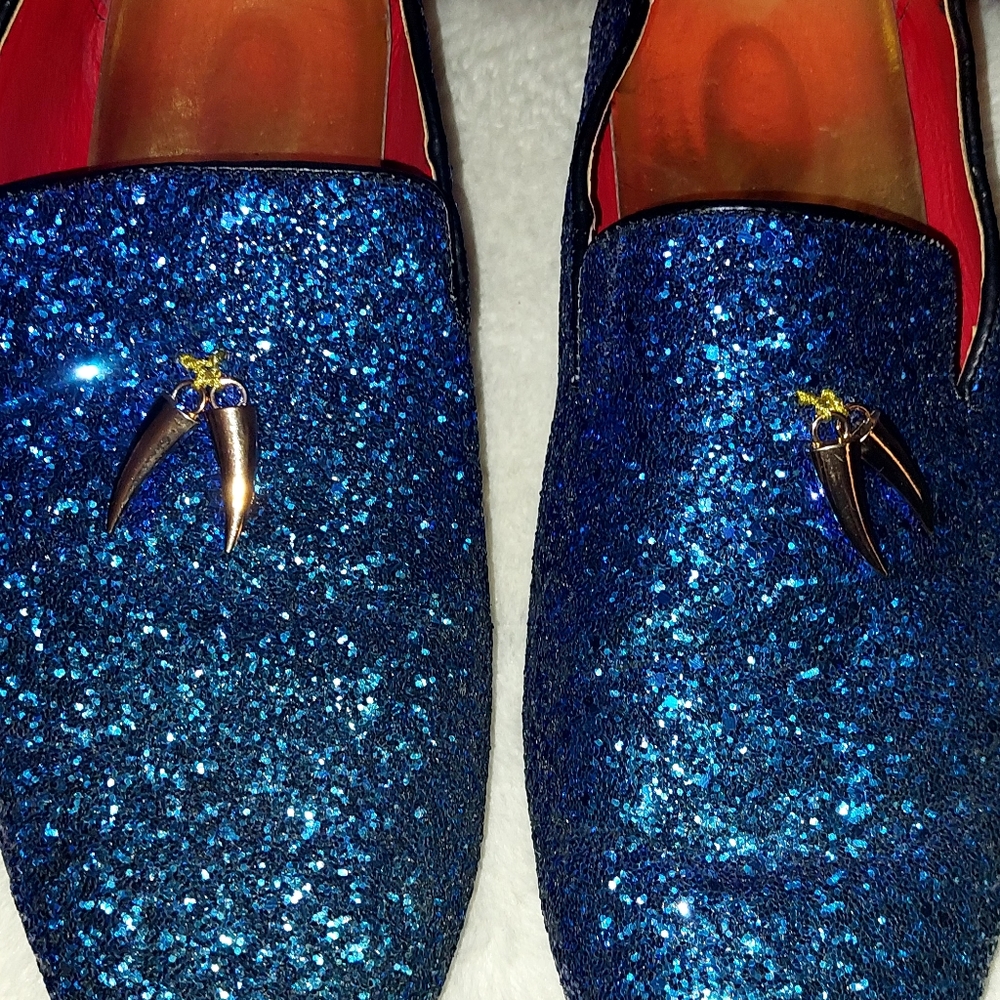 MEN SHINY BLUE DRESS SHOES sz 45 US 11/12, $18. GLENN HEIGHTS TX PPU OR SHIP - Picture 2 of 7